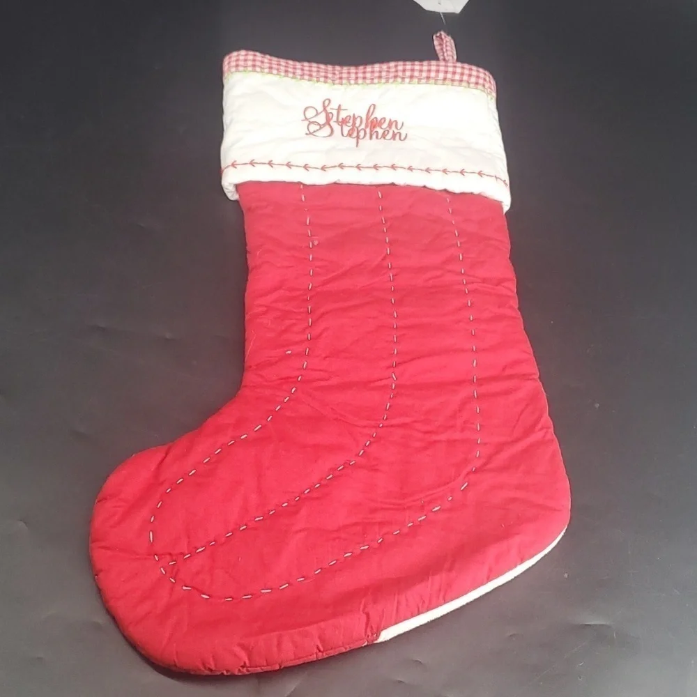 NEW STEPHEN Pottery Barn Quilted Christmas Holiday Gift Dinosaur Stocking